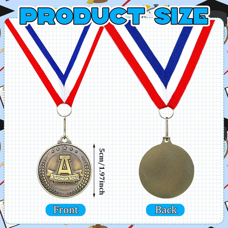 Quelay 30 Pcs 2'' Gold Medals for Awards Winner Bulk with Neck Ribbons Metal Trophy Award Prize Gift for Kids Students Adults School Graduation Participation Competitions - Image 2
